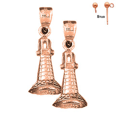 14K or 18K Gold 3D Lighthouse Earrings