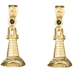 Yellow Gold-plated Silver 25mm 3D Lighthouse Earrings