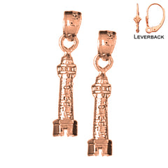 14K or 18K Gold 3D Lighthouse Earrings