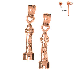 14K or 18K Gold 3D Lighthouse Earrings