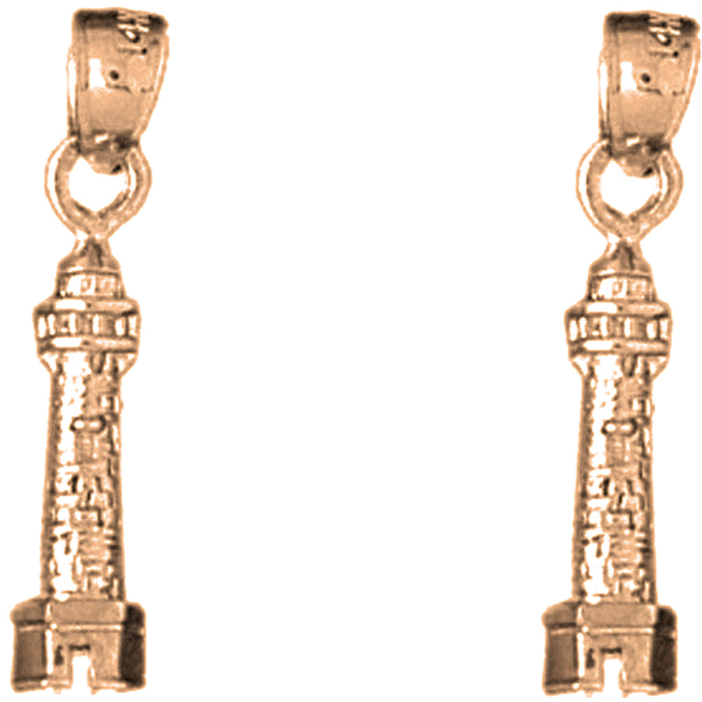 14K or 18K Gold 22mm 3D Lighthouse Earrings