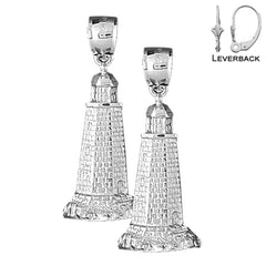 Sterling Silver 36mm Lighthouse Earrings (White or Yellow Gold Plated)