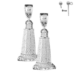 Pendientes de faro de plata de ley de 36 mm (chapados en oro blanco o amarillo)