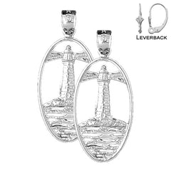 Sterling Silver 33mm Lighthouse Earrings (White or Yellow Gold Plated)