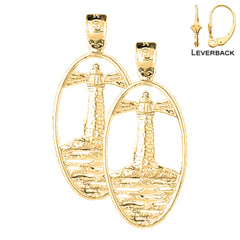 Sterling Silver 33mm Lighthouse Earrings (White or Yellow Gold Plated)