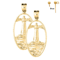Sterling Silver 33mm Lighthouse Earrings (White or Yellow Gold Plated)