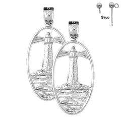 Sterling Silver 33mm Lighthouse Earrings (White or Yellow Gold Plated)