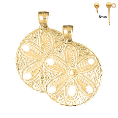 Sterling Silver 41mm Sand Dollar Earrings (White or Yellow Gold Plated)