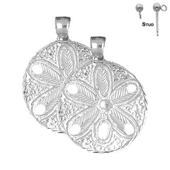 Sterling Silver 41mm Sand Dollar Earrings (White or Yellow Gold Plated)