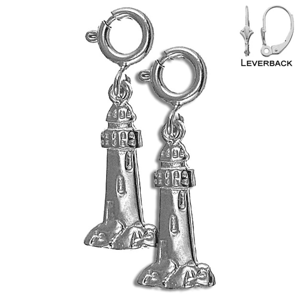 Sterling Silver 19mm Lighthouse Earrings (White or Yellow Gold Plated)