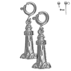 Sterling Silver 19mm Lighthouse Earrings (White or Yellow Gold Plated)