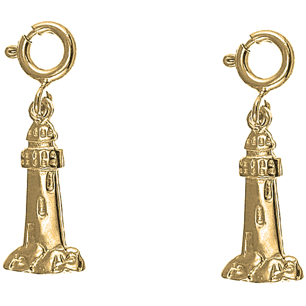 Yellow Gold-plated Silver 19mm Lighthouse Earrings