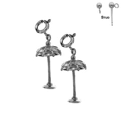 Sterling Silver 23mm 3D Umbrella Earrings (White or Yellow Gold Plated)