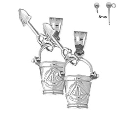 Sterling Silver 25mm Pail And Shovel Earrings (White or Yellow Gold Plated)