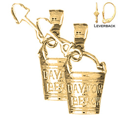 Sterling Silver 24mm Daytona Beach Pail And Shovel Earrings (White or Yellow Gold Plated)
