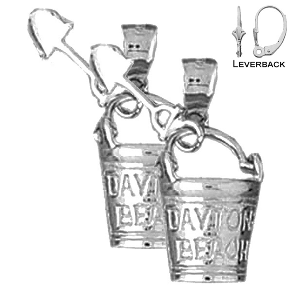 Sterling Silver 24mm Daytona Beach Pail And Shovel Earrings (White or Yellow Gold Plated)