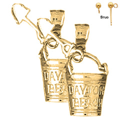 Sterling Silver 24mm Daytona Beach Pail And Shovel Earrings (White or Yellow Gold Plated)