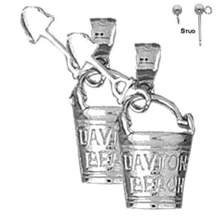 Sterling Silver 24mm Daytona Beach Pail And Shovel Earrings (White or Yellow Gold Plated)