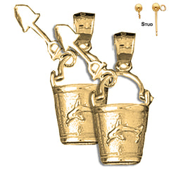 Sterling Silver 25mm Pail And Shovel Earrings (White or Yellow Gold Plated)
