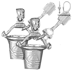 Sterling Silver 22mm Pail And Shovel Earrings (White or Yellow Gold Plated)
