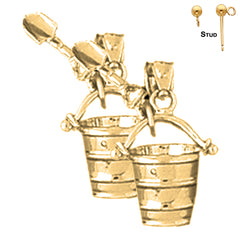 Sterling Silver 20mm Pail And Shovel Earrings (White or Yellow Gold Plated)