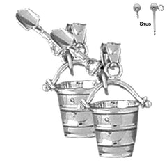Sterling Silver 20mm Pail And Shovel Earrings (White or Yellow Gold Plated)