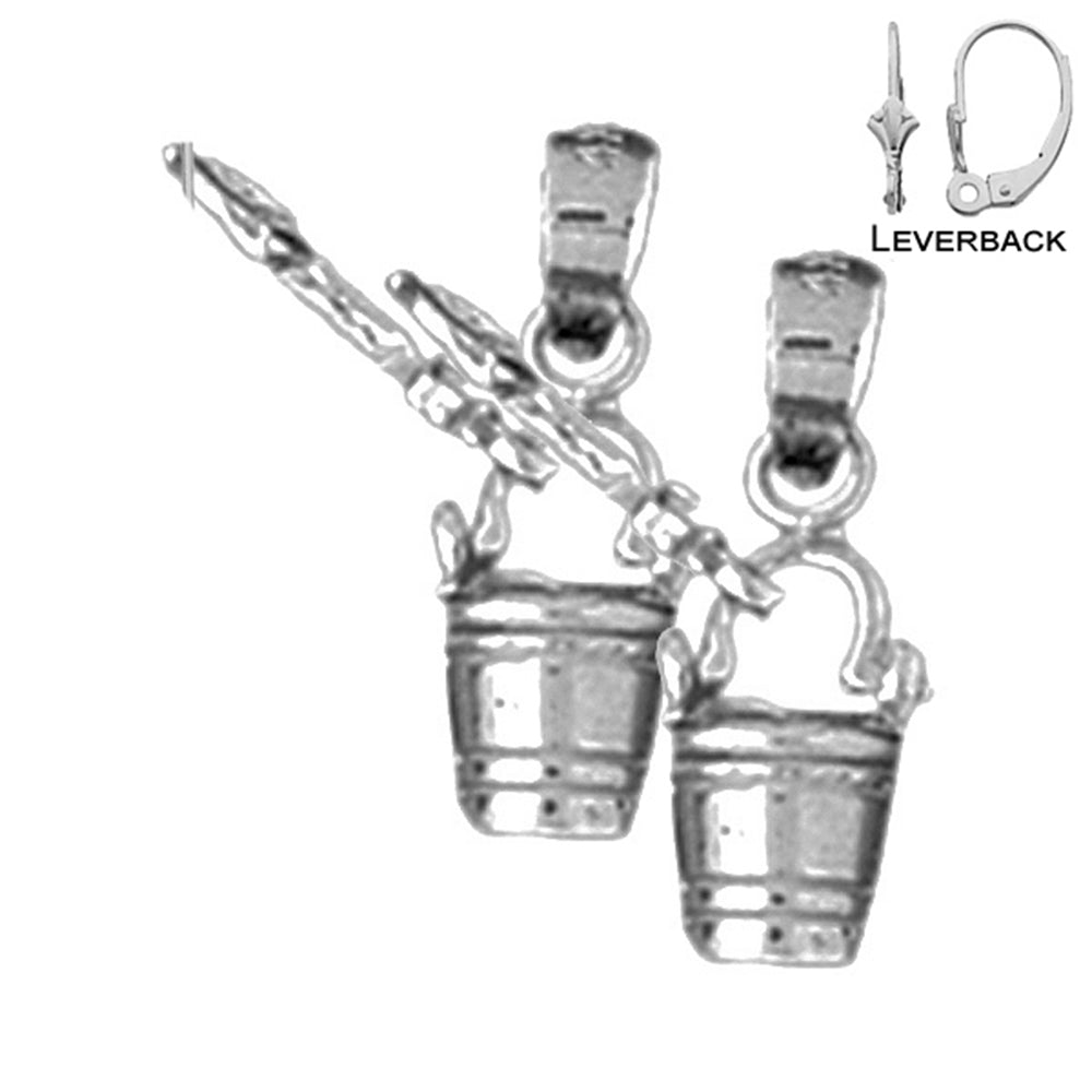 Sterling Silver 16mm Pail And Shovel Earrings (White or Yellow Gold Plated)