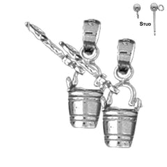 Sterling Silver 16mm Pail And Shovel Earrings (White or Yellow Gold Plated)
