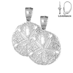 Sterling Silver 32mm Sand Dollar Earrings (White or Yellow Gold Plated)