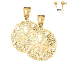 Sterling Silver 32mm Sand Dollar Earrings (White or Yellow Gold Plated)