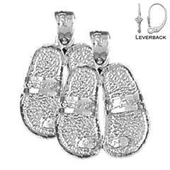 Sterling Silver 21mm Flip Flops Earrings (White or Yellow Gold Plated)