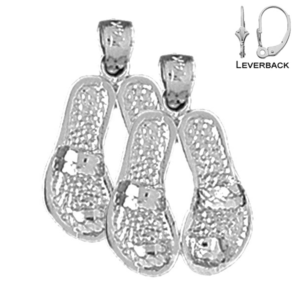 Sterling Silver 22mm Flip Flops Earrings (White or Yellow Gold Plated)