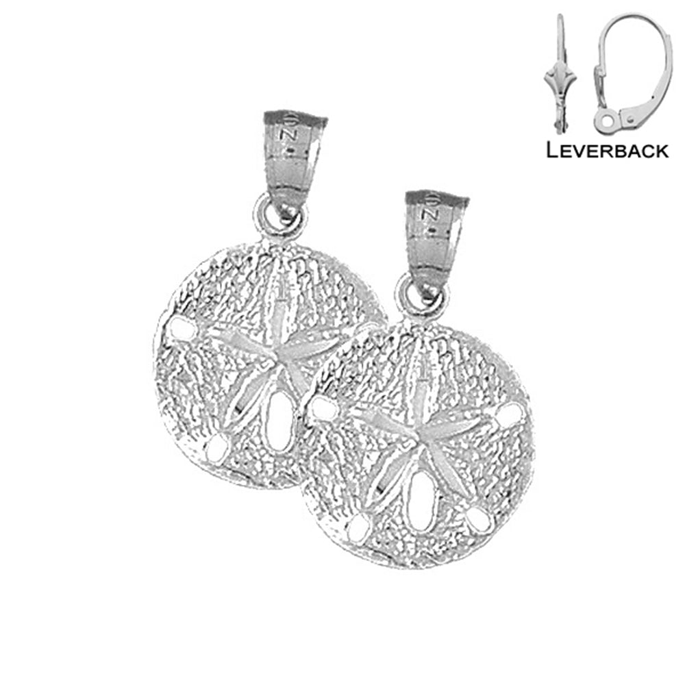 Sterling Silver 24mm Sand Dollar Earrings (White or Yellow Gold Plated)