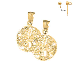 Sterling Silver 24mm Sand Dollar Earrings (White or Yellow Gold Plated)