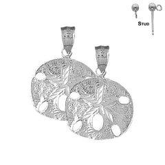 Sterling Silver 25mm Sand Dollar Earrings (White or Yellow Gold Plated)