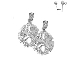 Sterling Silver 22mm Sand Dollar Earrings (White or Yellow Gold Plated)