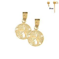 Sterling Silver 20mm Sand Dollar Earrings (White or Yellow Gold Plated)