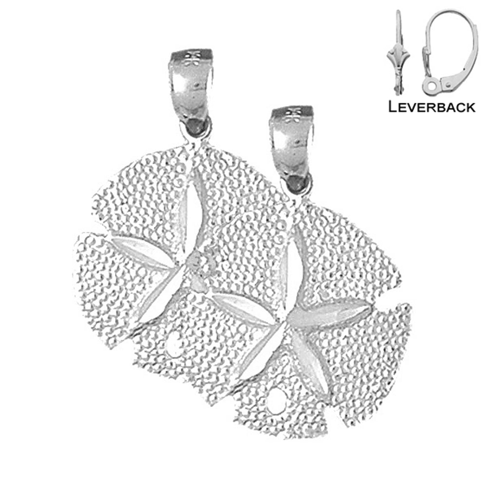 Sterling Silver 27mm Sand Dollar Earrings (White or Yellow Gold Plated)