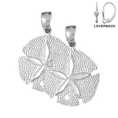 Sterling Silver 27mm Sand Dollar Earrings (White or Yellow Gold Plated)