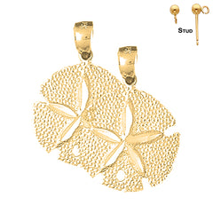 Sterling Silver 27mm Sand Dollar Earrings (White or Yellow Gold Plated)