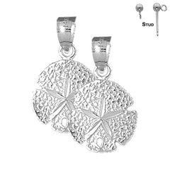 Sterling Silver 23mm Sand Dollar Earrings (White or Yellow Gold Plated)