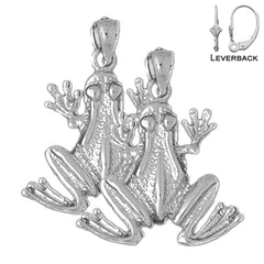 Sterling Silver 25mm Frog Earrings (White or Yellow Gold Plated)