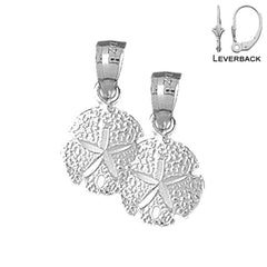 Sterling Silver 24mm Sand Dollar Earrings (White or Yellow Gold Plated)