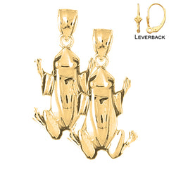 Sterling Silver 32mm Frog Earrings (White or Yellow Gold Plated)