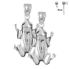 Sterling Silver 32mm Frog Earrings (White or Yellow Gold Plated)