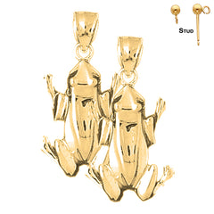 Sterling Silver 32mm Frog Earrings (White or Yellow Gold Plated)