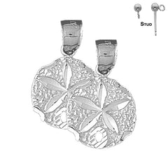 Sterling Silver 23mm Sand Dollar Earrings (White or Yellow Gold Plated)