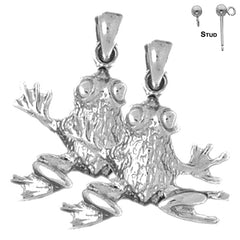 Sterling Silver 24mm Frog Earrings (White or Yellow Gold Plated)