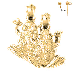 Sterling Silver 20mm Frog Earrings (White or Yellow Gold Plated)