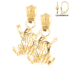 Sterling Silver 17mm Frog Earrings (White or Yellow Gold Plated)